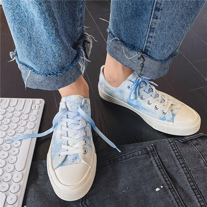 

Printing Vulcanized Shoes Men Canvas Breathable Lace Up Waterproof Platform Non-Slip Skateboarding Flat Shoes Men Scarpe Uomo