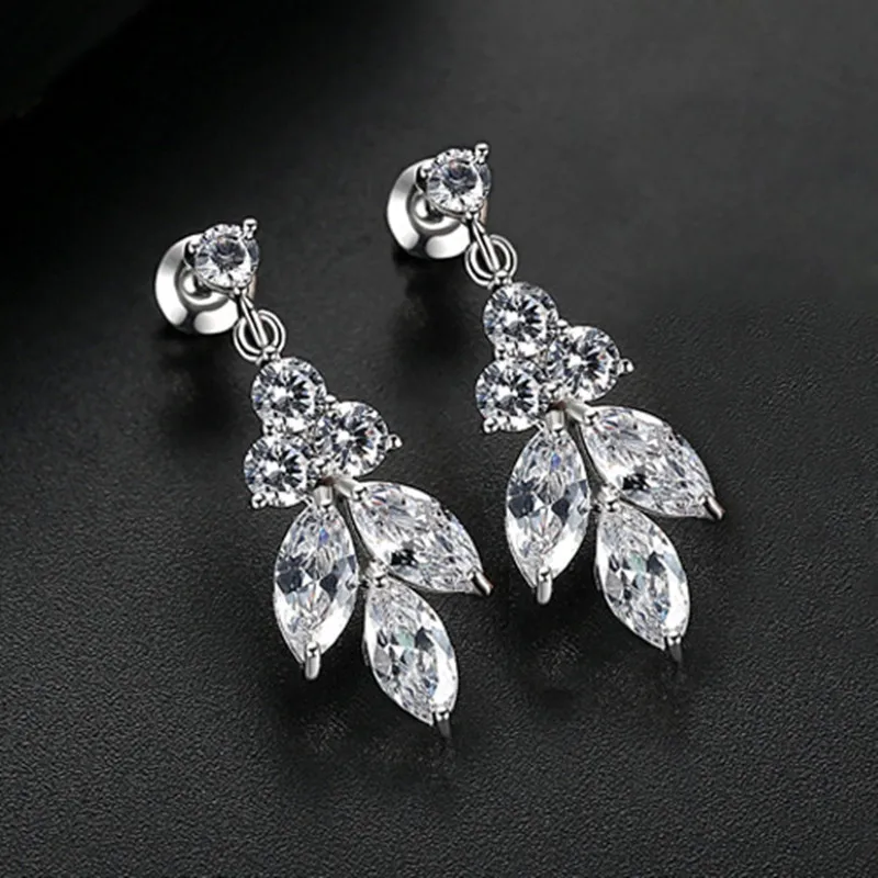 SLBRIDAL Pave Установка модный кубический цирконий серьги свадебные хрустальные серьги AAA класс CZ серьги Свадебные Висячие женские серьги