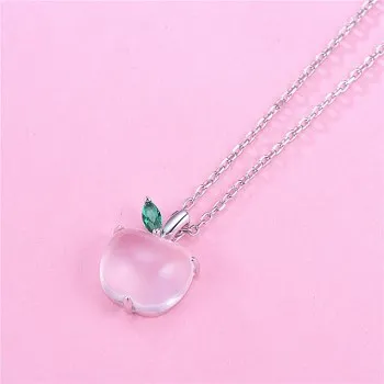 

Christmas Eve Gift 18K Powder Crystal Lotus Stone Powder Crystal Apple Necklace Pendant Sweater Chain Pendant JDZ923