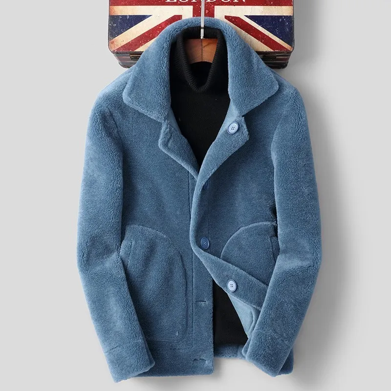 Мужское зимнее пальто из овечьей кожи плотное кожаное для горячего камина