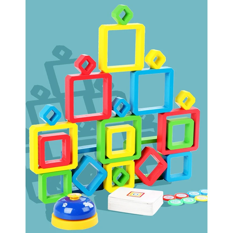 

Children Wooden Colored Frame Stacking Game Building Blocks Toys 24Pcs Large Blocks Geometric Montessori Toys Kids Gift