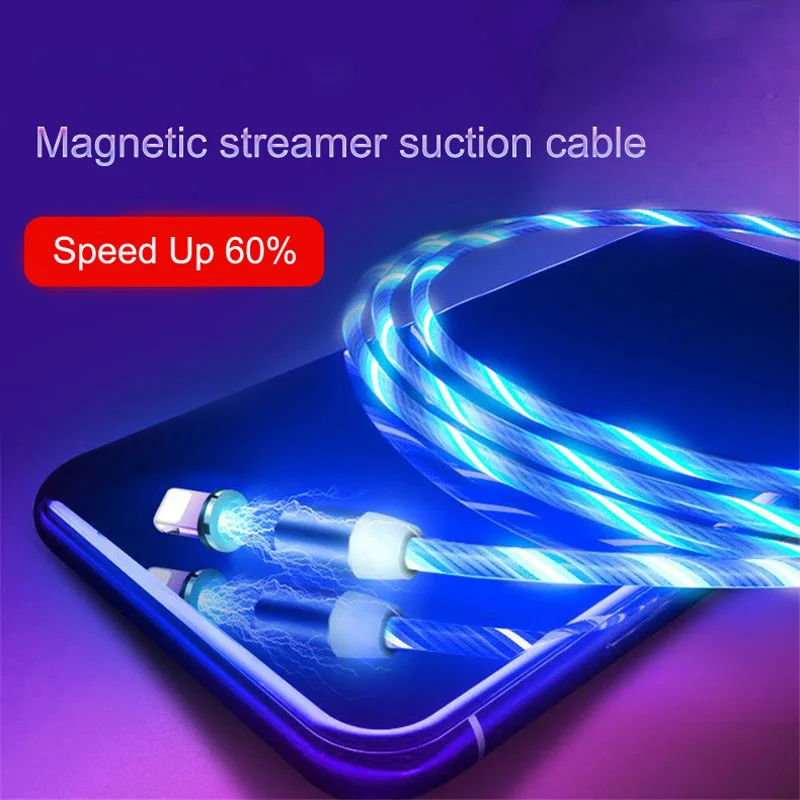1 м 2.4A Магнитный светодиодный кабель Micro USB Type C для Huawei Mate 8 9 10 20 30 20X Pro P30 P20 Lite Xiaomi