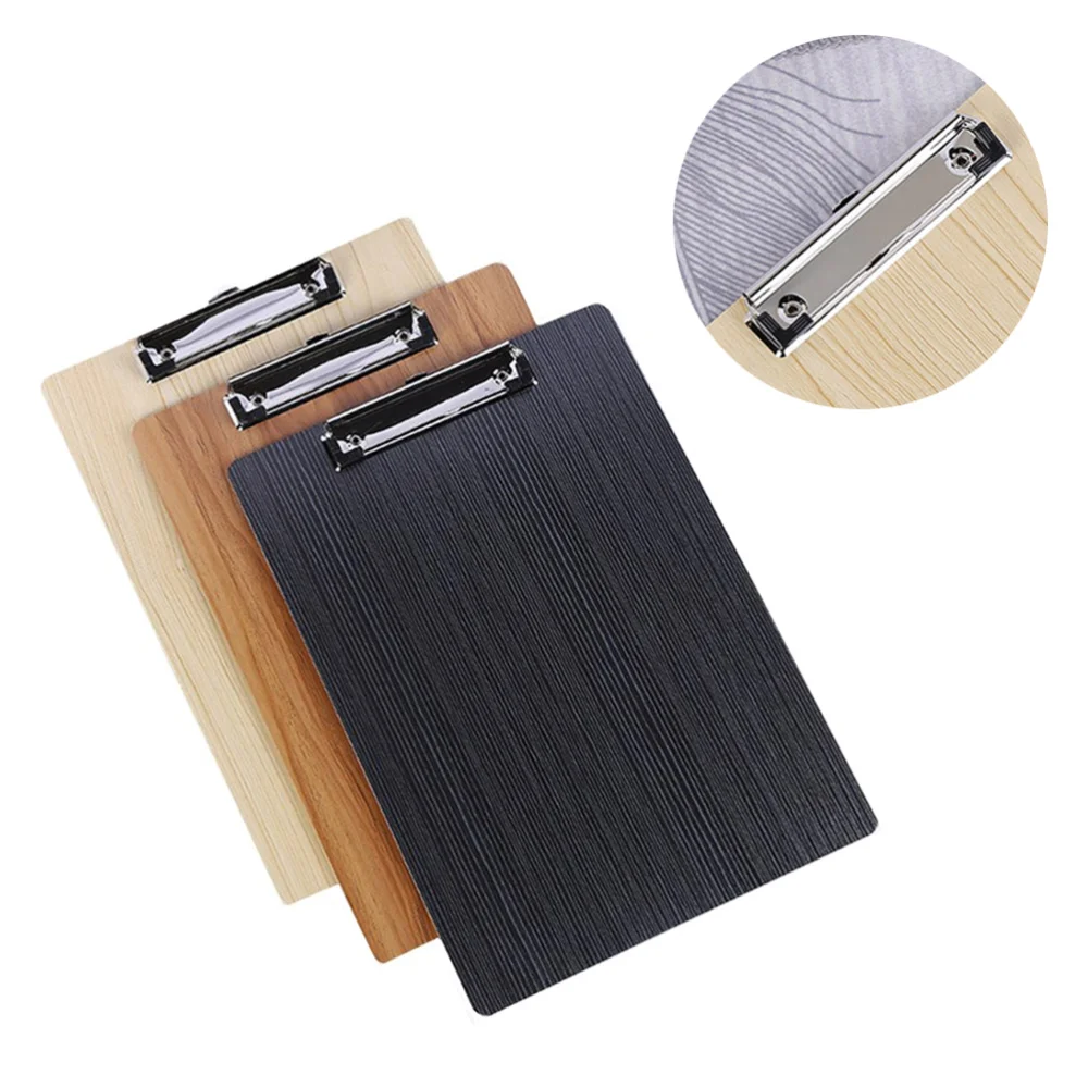 

1 Set 3pcs A4 Paper Clip Board Clipboard A4 Paper File Holder Write Plywood Wood Grain for School Office (Assorted Color)