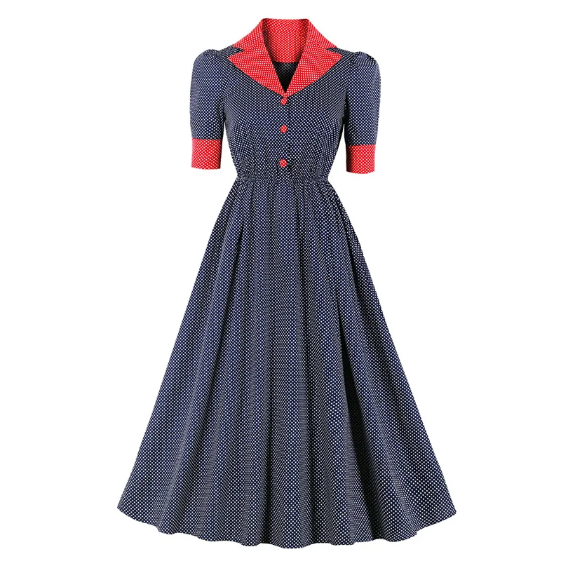 Женское хлопковое платье в горошек винтажное Макси-платье стиле Хепберн 60-х