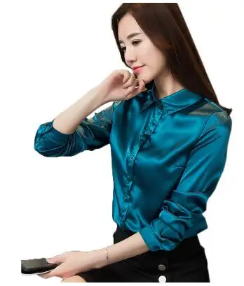Атласная шелковая рубашка женская с длинным рукавом Элегантная рабочая одежда