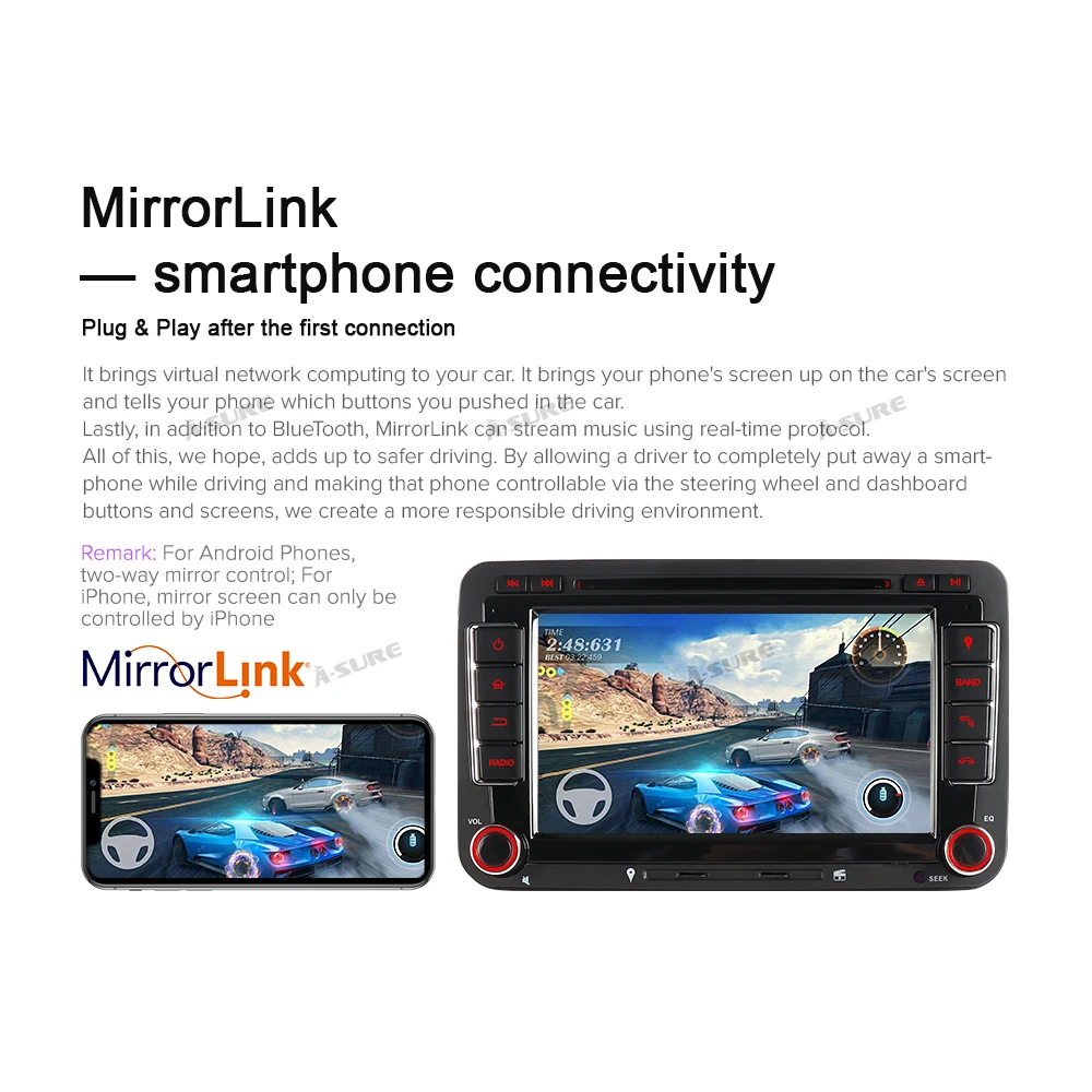 Автомобильный мультимедийный плеер A Sure 2 Din Android 9 0 авто радио GPS DVD Navi для Volkswagen VW