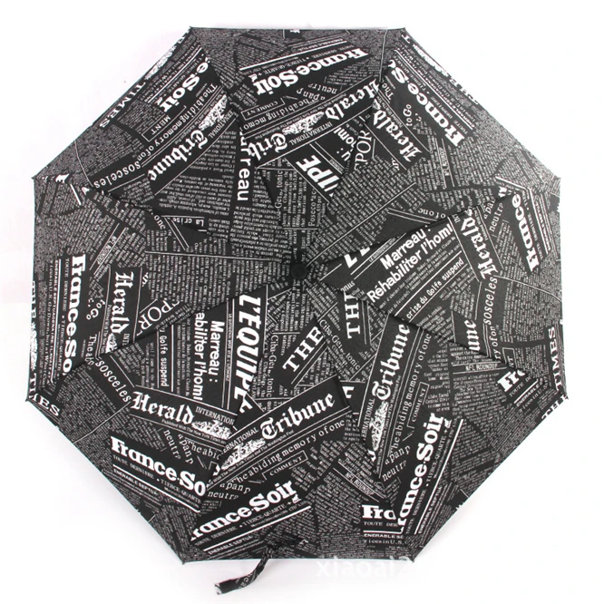 

Newspaper Wind Resistant Three Folding Automatic Umbrella Rain Auto Luxury Windproof Umbrellas Rain Black Coating Parasol