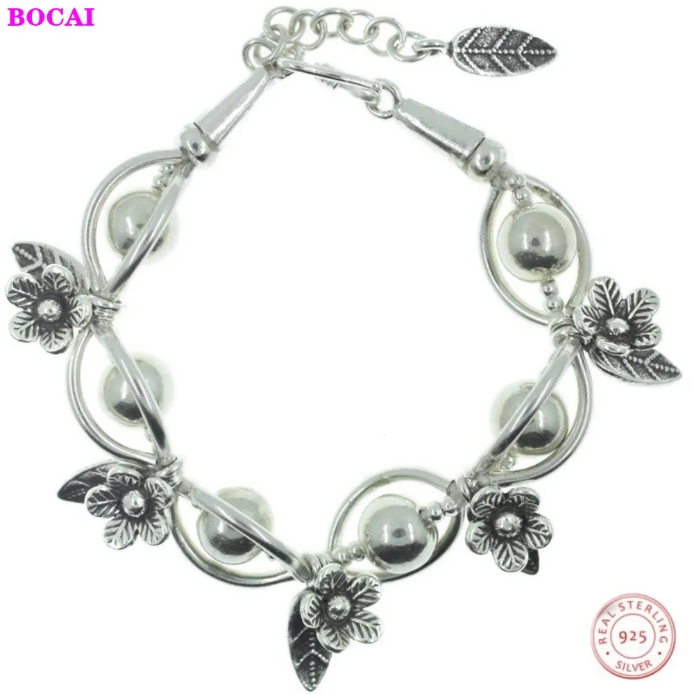 BOCAI s925 серебро браслет для женщин тайский серебряный ручная тканая Женская