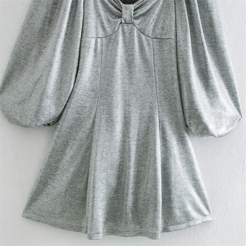 

ZXQJ 2020 Chic FashionYouth Women Retro Temperament Shiny Mini Dress Vintage U-neck Long Sleeve Female Dresses Vestidos Mujer