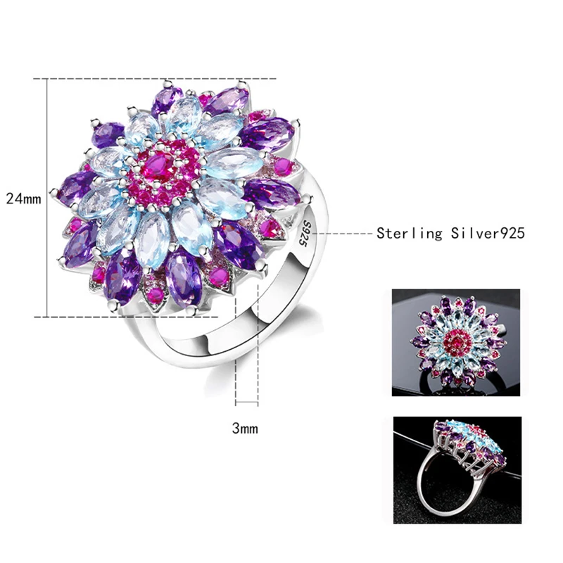 Многоцветный цветок Форма обручальное кольцо новый дизайн серебро 925 ювелирные