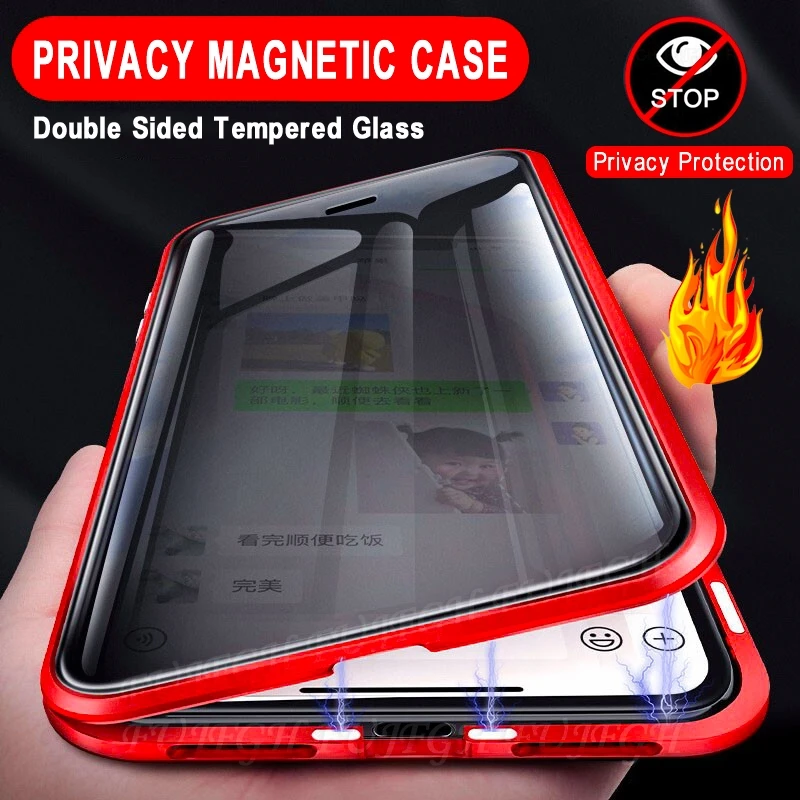 

360 Anti Privacy Magnetic Case for Samsung Galaxy S8 S9 S10 Plus S20 FE Note 20 10 9 8 S21 Ultra A50 A51 A71 Magnet Glass Case