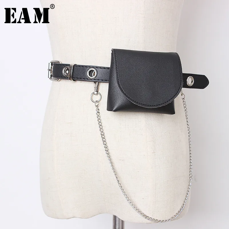 

[EAM] Pu Leather Long Chain Hollow Out Split Removable Mini-bag Belt Personality Women New Fashion All-match Spring 2022 1U617