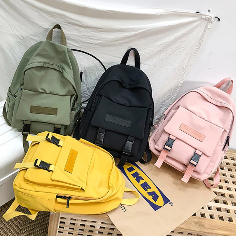 

Women's waterproof nylon Multi Pocket backpack, youth and children's solid color schoolbag