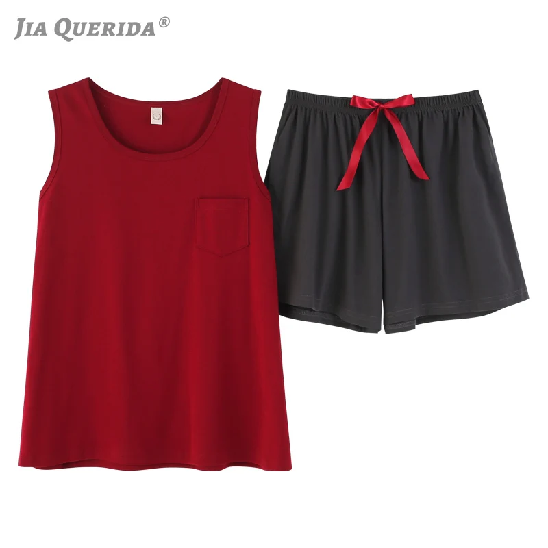 Женская пижама хлопковая летняя Пижама с коротким рукавом красная пикантная