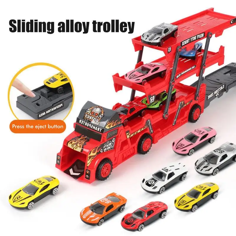 

Автомобильный транспортер, грузовик, игрушки, мега-буксир, грузовик с 6 Мини-автомобилями, трехслойный складной автомобиль, набор для детей, ...