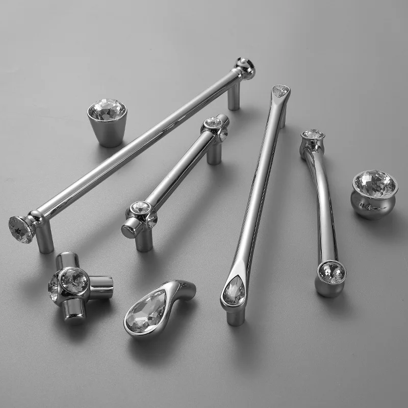 Серебрясветильник роскошная ручка для мебели шкафа технические кристаллы ручки