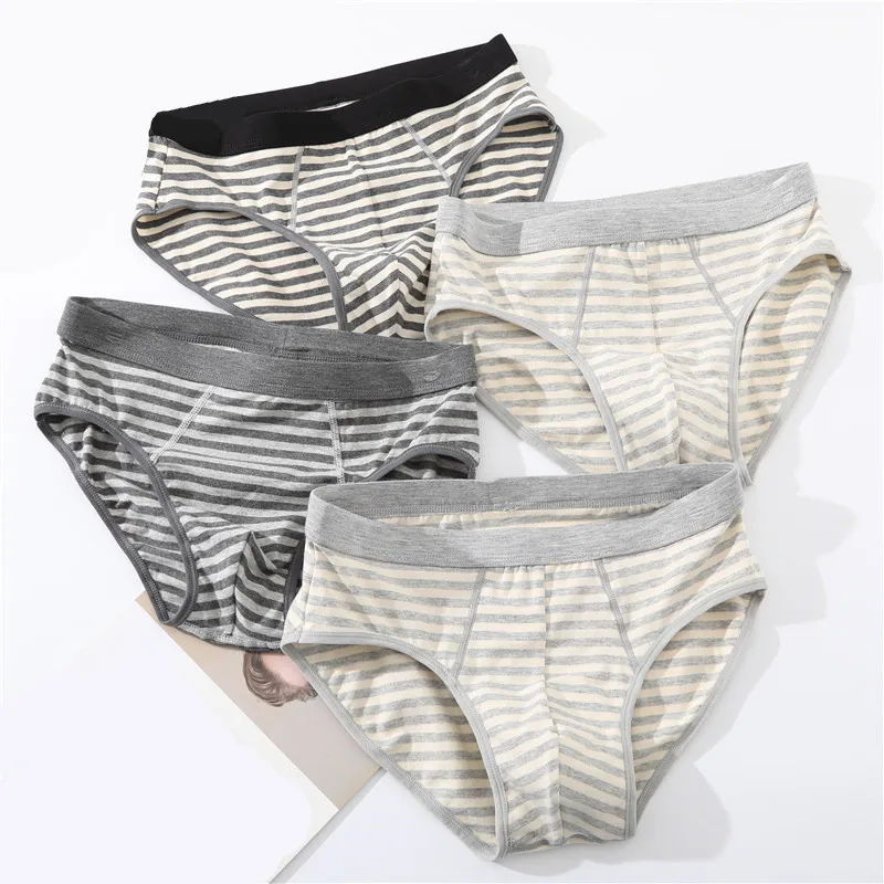 

Трусы мужские хлопковые в полоску, мягкие брифы, удобное нижнее белье, однотонные нижнее белье