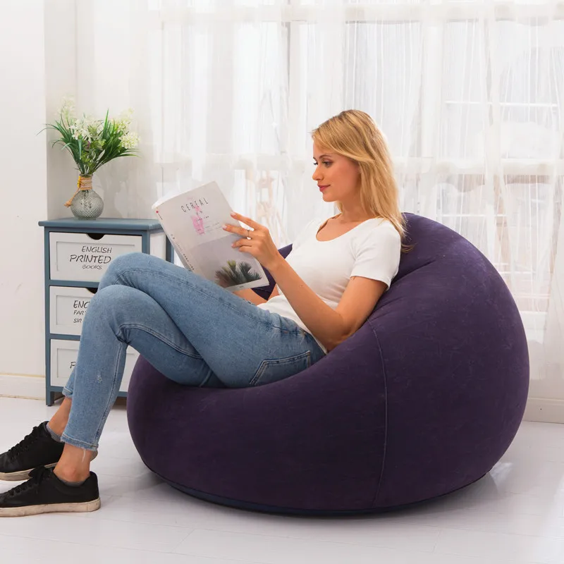 

New Type Inflatable Flocking Sofa Single Lazy Sofa Folding Stool Outdoor Indoor Garden Leisure Bean Bag Sofa