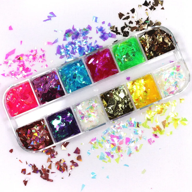 

Holographic Glass Glitter Powder Nail Art Glittering Shards Irregular Candy Shards Aurora Illusion Nail Art Decorative Nails