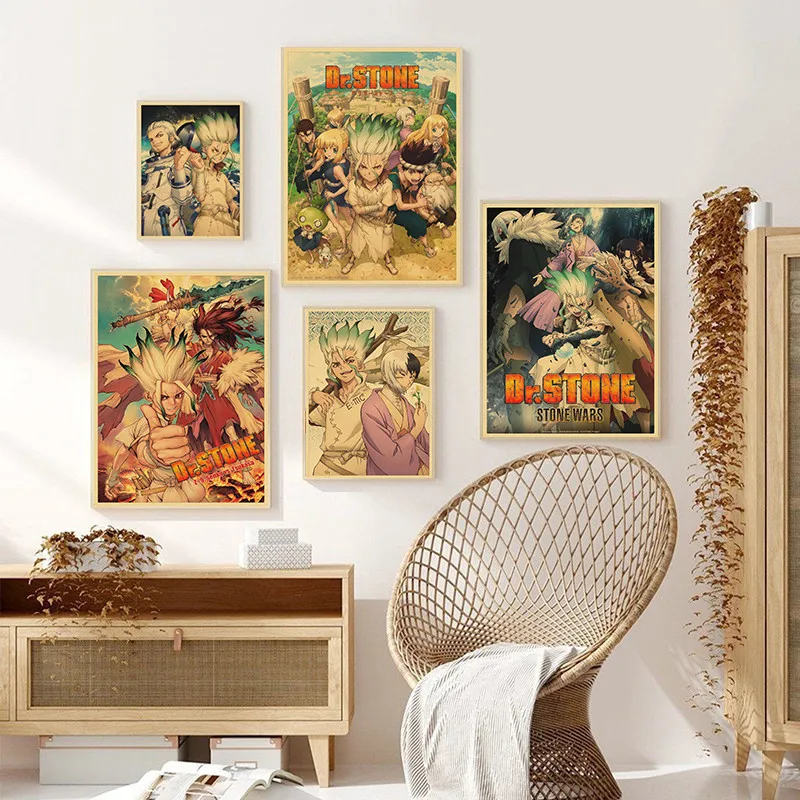 Japanese Animation Dr.STONE Poster Vintage Kraft Paper Home Room Wall Stickers Decorative Art Pictures | Дом и сад