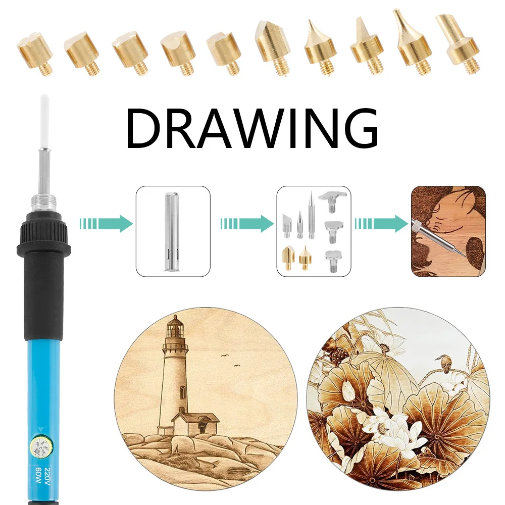 Набор для выжигания по дереву ручка резьбы 60 Вт паяльник с регулируемой