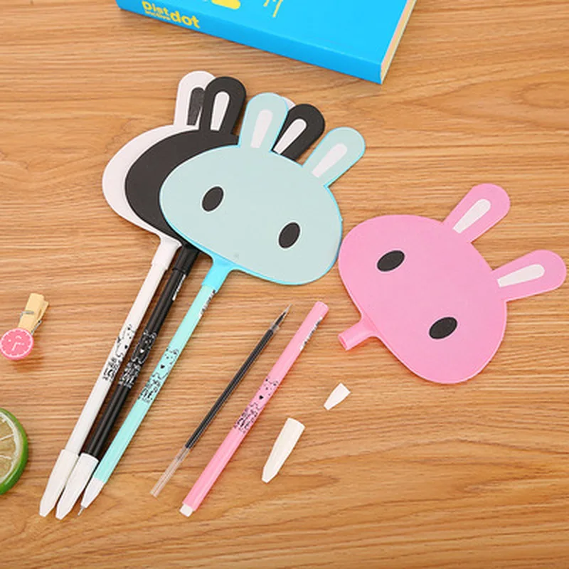 1pcs Rabbit Fan Kawaii Pen 0.5mm Novelty Stationery Gel Student Black Pens Cute Office School Supplies |