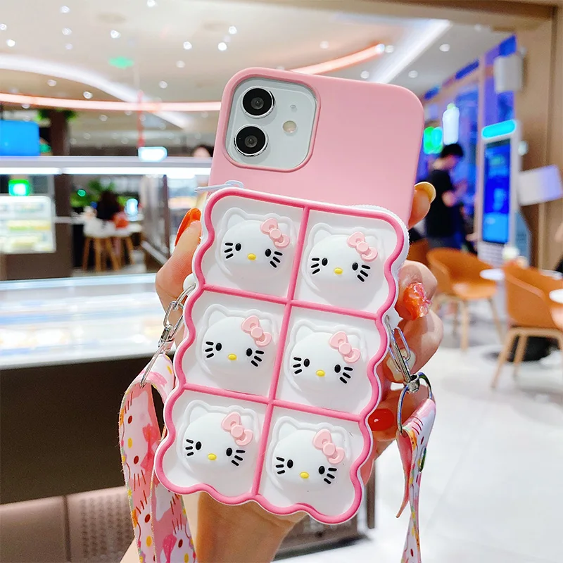 

Wallet Zipper Lanyard Rope Phone Case For Xiaomi Mi 11 Lite 5G 10T Pro 11i 10 9 SE Note 10 Toy Push Bubble Reliver Stress Cover