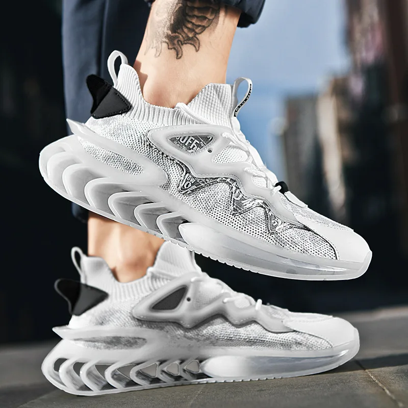 

Men's Platform Sneakers Breathable Fly Woven Sports Shoes Male 2021 Fashion Blade Bottom Casual Shoes Man New Light Running Shoe