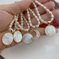freshwater pearl beaded chokers necklaces for women 2021 natural mop shell holy virgin mary guadalupe religious medal pendant