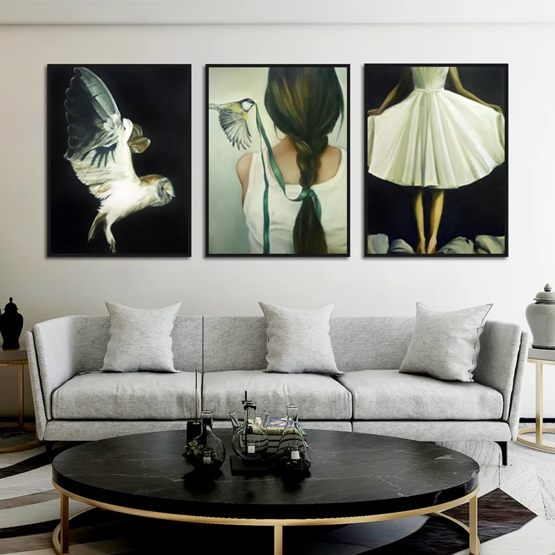 Картина на холсте с изображением золотой рыбки и птицы | Дом сад