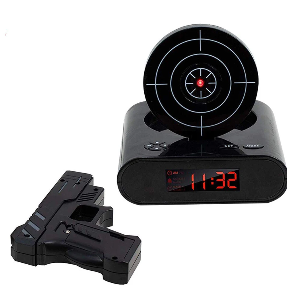 

Electronics Desk Clock Digital Gun Alarm Clock Gadget Target Laser Shoot Table Awakening Funny Toys Children Gift