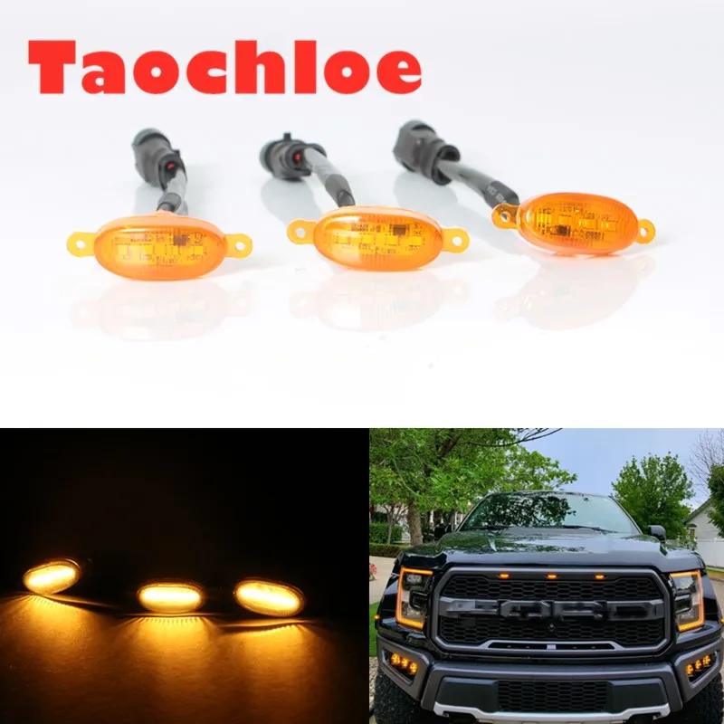 

4pcs led For Ford F-150 F150 2010-2018 Front Grille Grill LED Car Light Smoke Raptor DRL Lamp Amber + Wire harness markers lamp