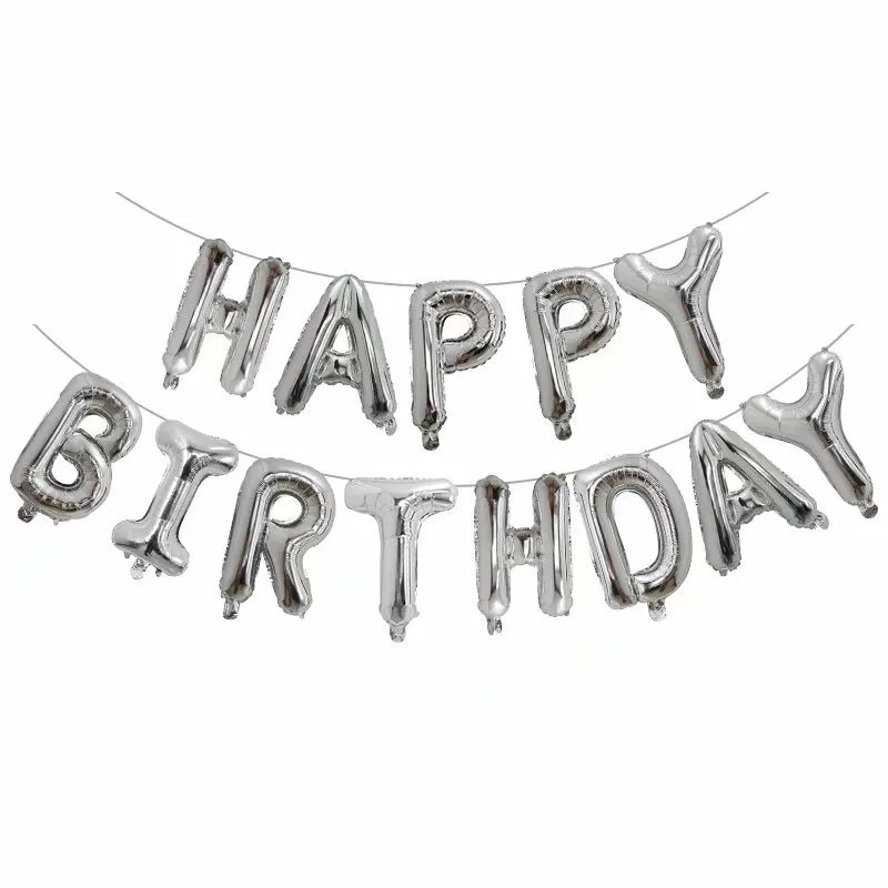 Набор воздушных шаров с английскими буквами и надписью «Happy birthday» из фольги розового золота, вечерние воздушные шары с гелием для вечеринки на день рождения, декоративные воздушные шары от поставщика - Цвет: silver