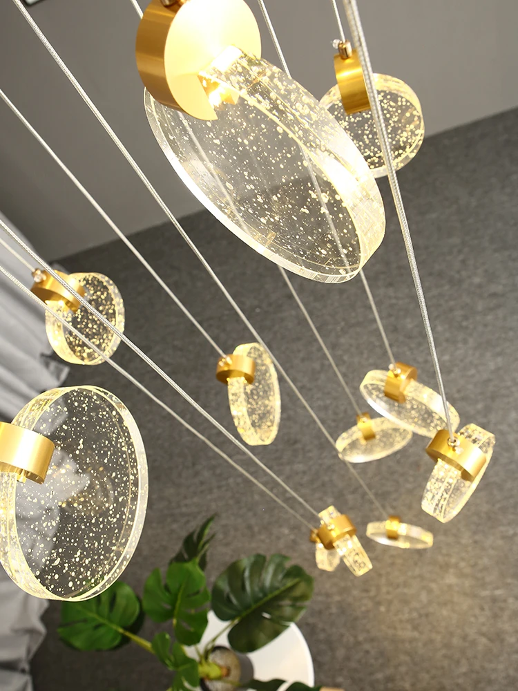 売る 階段大型バブルクリスタルシャンデリアロング階段照明ランプヴィラホテルスパイラル階段シャンデリアledストリップ照明器具