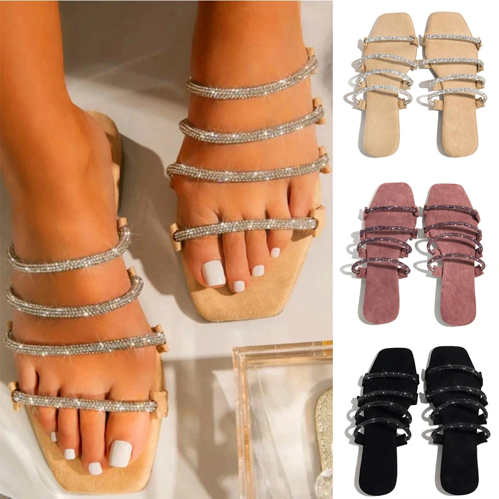 Женская летняя обувь Летние туфли на плоской подошве Стразы ремешки