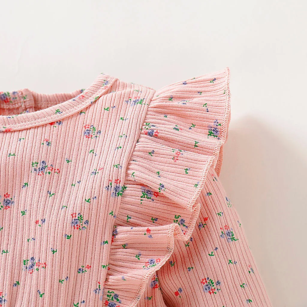 Коллекция года, комбинезон для новорожденных девочек и мальчиков, roupa de bebes, пижама с длинными рукавами, оборками и цветочным рисунком Комбинезоны для детей возрастом от 0 до 18 месяцев, одежда для малышей, 923
