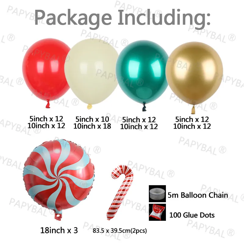107 Uds guirnalda de la Navidad arco de Globos Kit de verde cromo oro globo de bast&oacute;n de caramelo de Globos de Navidad de decoraci&oacute;n de fiesta para el hogar Globos de aire-2