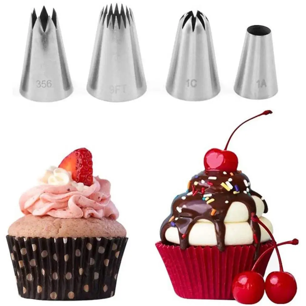 

4pcs Large Metal Cake Cream Decoration Tips Set Pastry Tools Stainless Steel Piping Icing Nozzle Cupcake Head Dessert Decorators