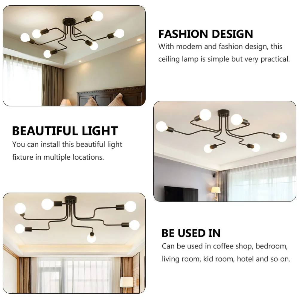 

1 Set of Stylish Ceiling Light Iron Lamp Modern Chandelier Lamp Decoration Black