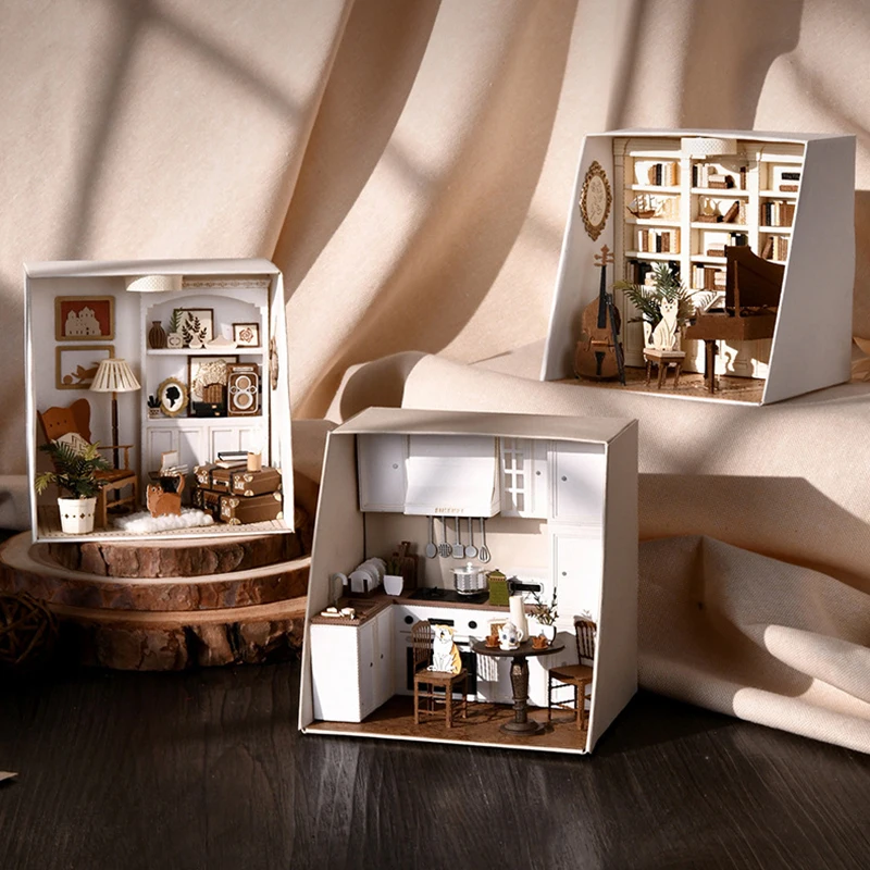 

Набор миниатюрных кукольных домиков «сделай сам», миниатюрная мебель для кукольного дома, маленькая мебель для Кабинета, гостиной, кухни, Сборная модель из бумаги, игрушка в подарок