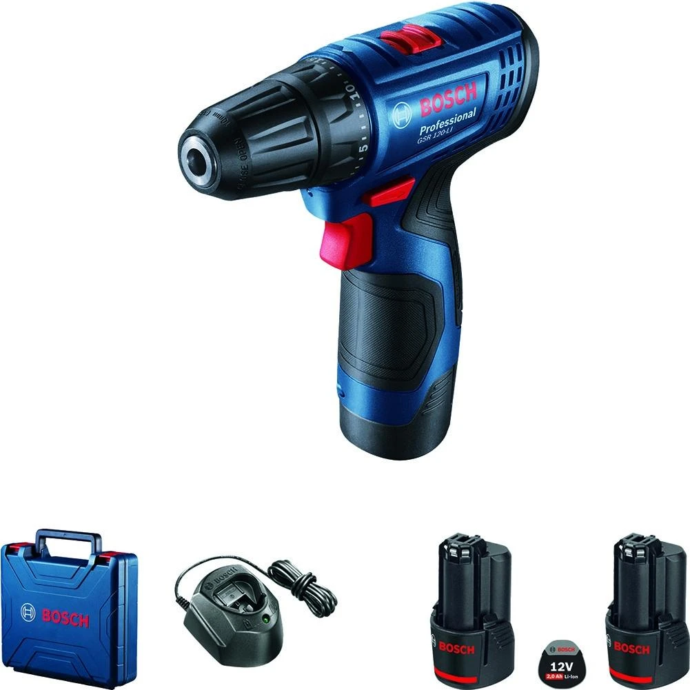 Дрель шуруповерт аккумуляторная BOSCH GSR 120 LI(2 Ач) (АКБ Li Ion 12 В 1500 об/мн 30 Н*м подсветка