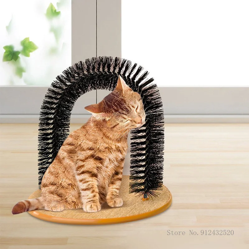 

Cats Arch Massager Rubbing Device Toy Pet Cat Itching Scratching Automatic Brush Pets Self Groomer Comb with Round Fleece Base