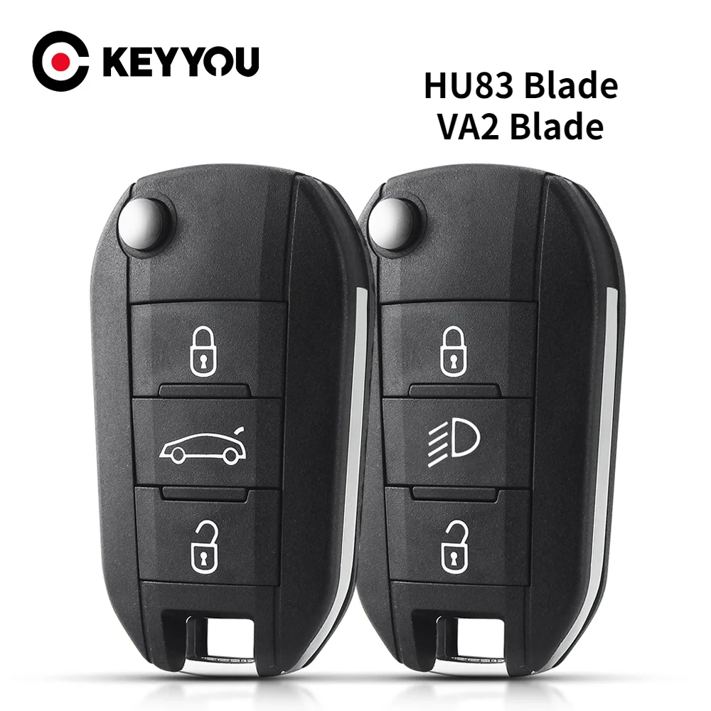 KEYYOU Remote Key Shell Case For Peugeot 208 2008 301 308 508 5008 RCZ For Citroen C-Elysee C4-Cactus Headlight Middle 3 Buttons