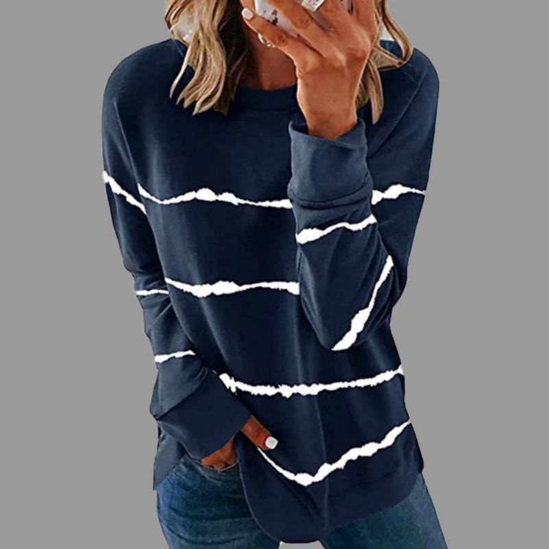Simple Stripe Sweatshirt For Women 2022 Spring New Trend Clothing Tops Casual Fashion O-neck Loose Sportswear Female Pullovers