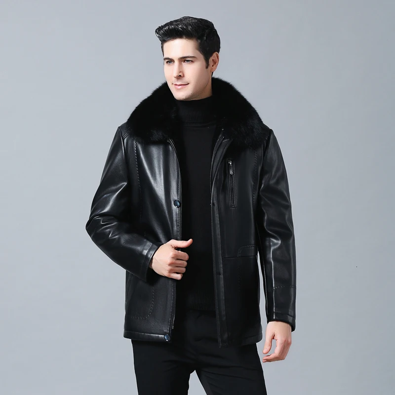 Новые мужские натуральная кожаная куртка Зимний жилет из искусственного меха