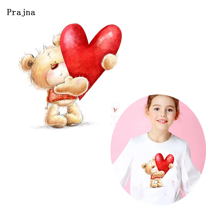 Prajna Loving Bear Thermal Transfers For Clothing Printed Animals Iron-On Vinyl Stickers Heat Transfer Clothes Patches Decor | Дом и сад