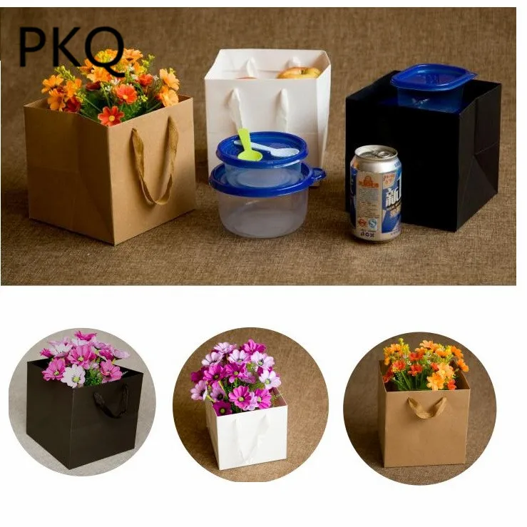 10 шт. квадратный крафт-бумажный пакет с широким дном черные бумажные подарочные