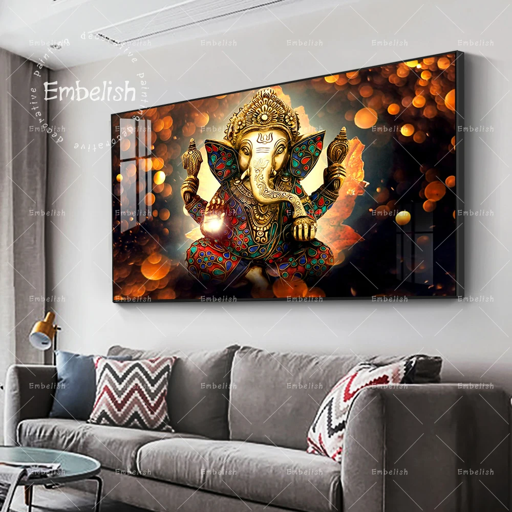 

Embelish 1 Pieces Indian Head Elephant God Wall Art Posters For Living Room HD Canvas Painting Home Decor Framework Pictures