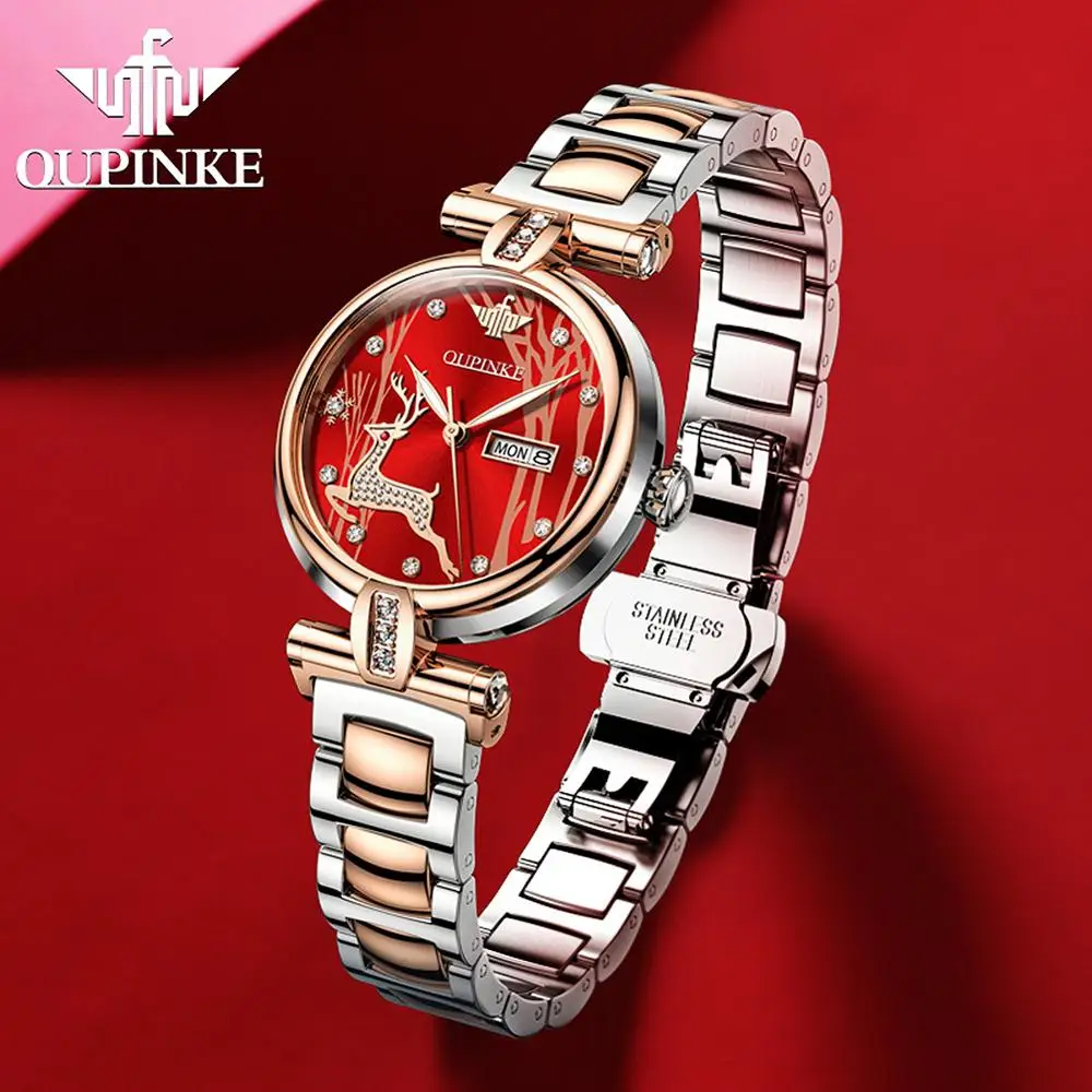 

Women's Automatic Mechanical wristwatch luxury top brand watch tungsten steel watchband waterproof elegant luminous female clock