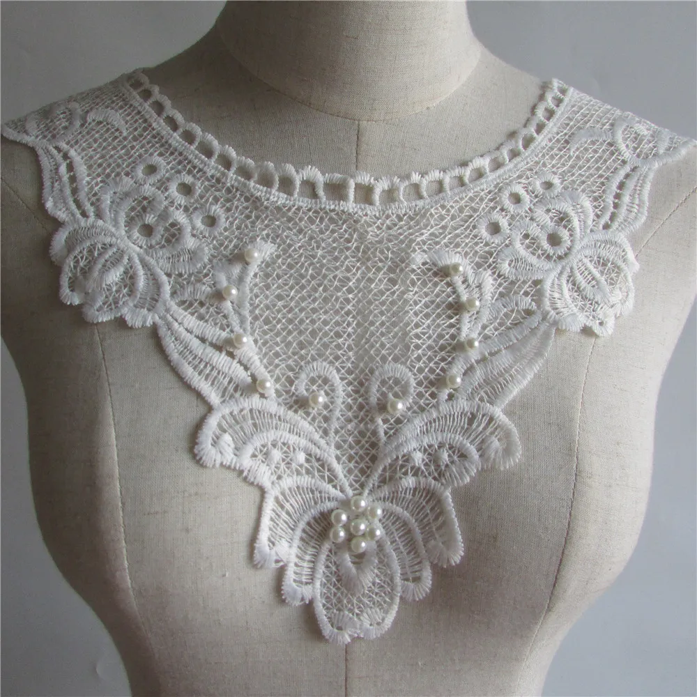 

Decorative Milk Silk Imitation Pearl Collar Lace Embroidery DlY Garment Lace Sewing Hollow Accessories